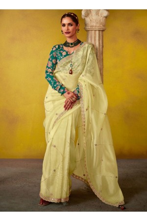 Light green glass tissue sequins embroidered wedding saree with blouse 2159